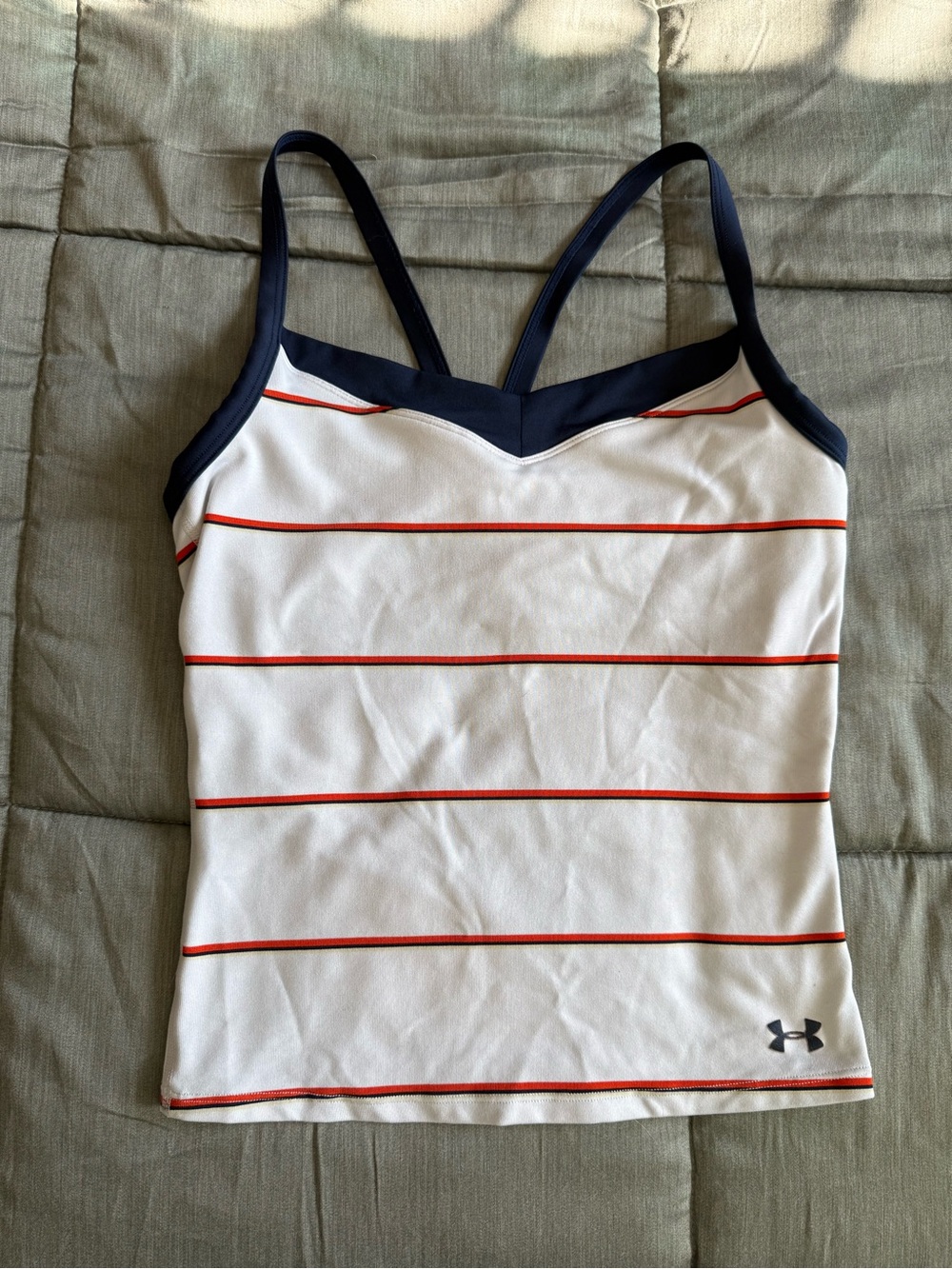 Under Armour White Swim One-Piece Top with Navy and Red Stripes
